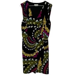 LONDON TIMES Dress Abstract Print Faux Wrap DRESS Women’s SIZE 10